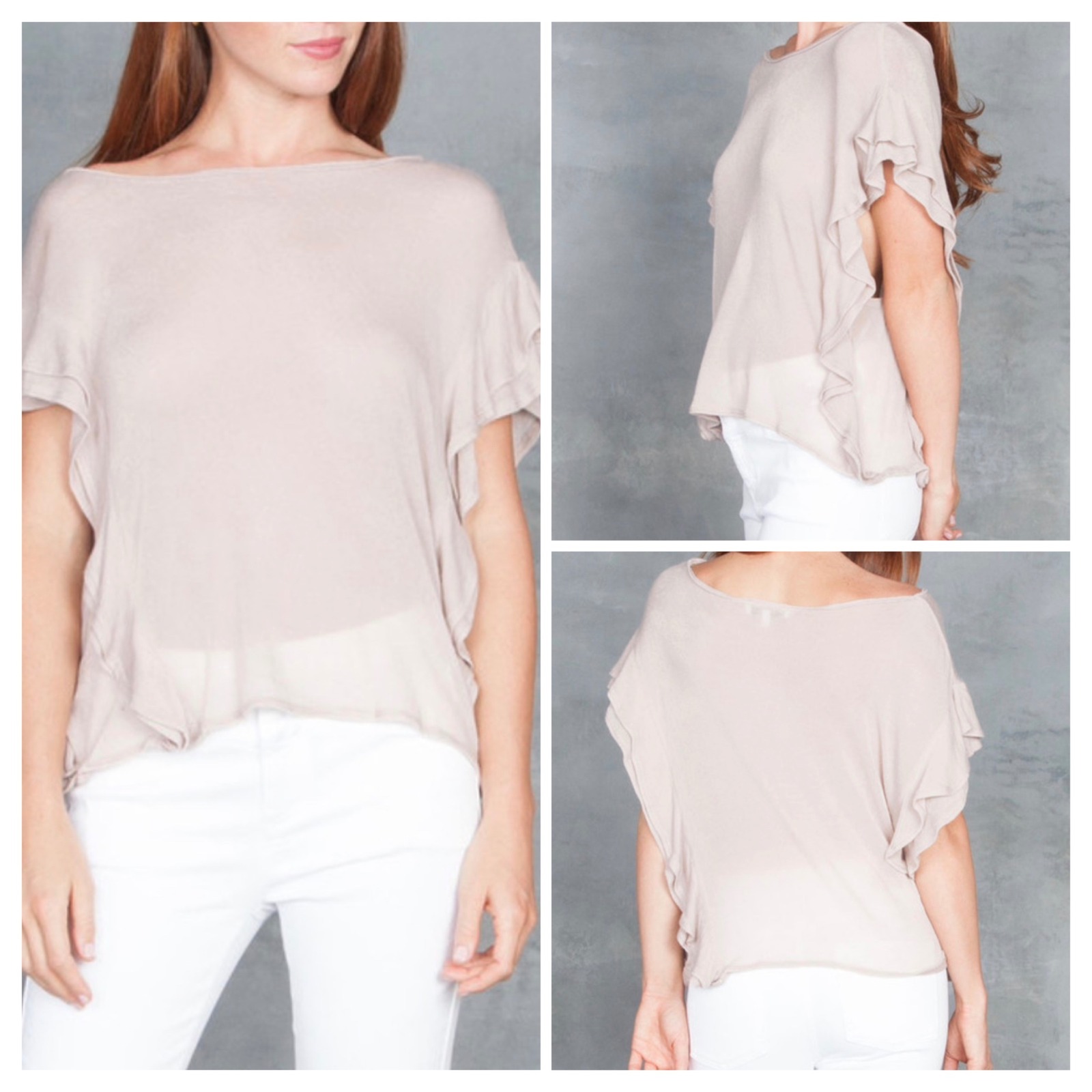 Iro Dalia Top Womens Xs Pink Sand Ruffle Sleeve Boat Neck Tencel Jersey